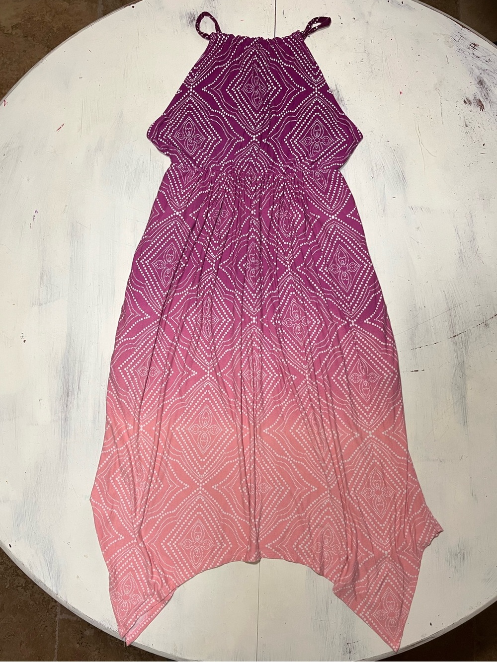 Soma Pink & Purple Ombré Halter Neck Handkerchief Hem Knee Length Midi Dress
